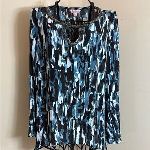 Juicy Couture Blue and Black Blouse with Jeweled Collar